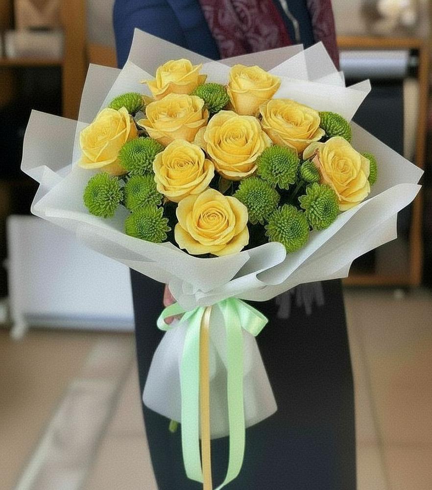 Букет цветов из: Хризантемы и Розы в Алхастах