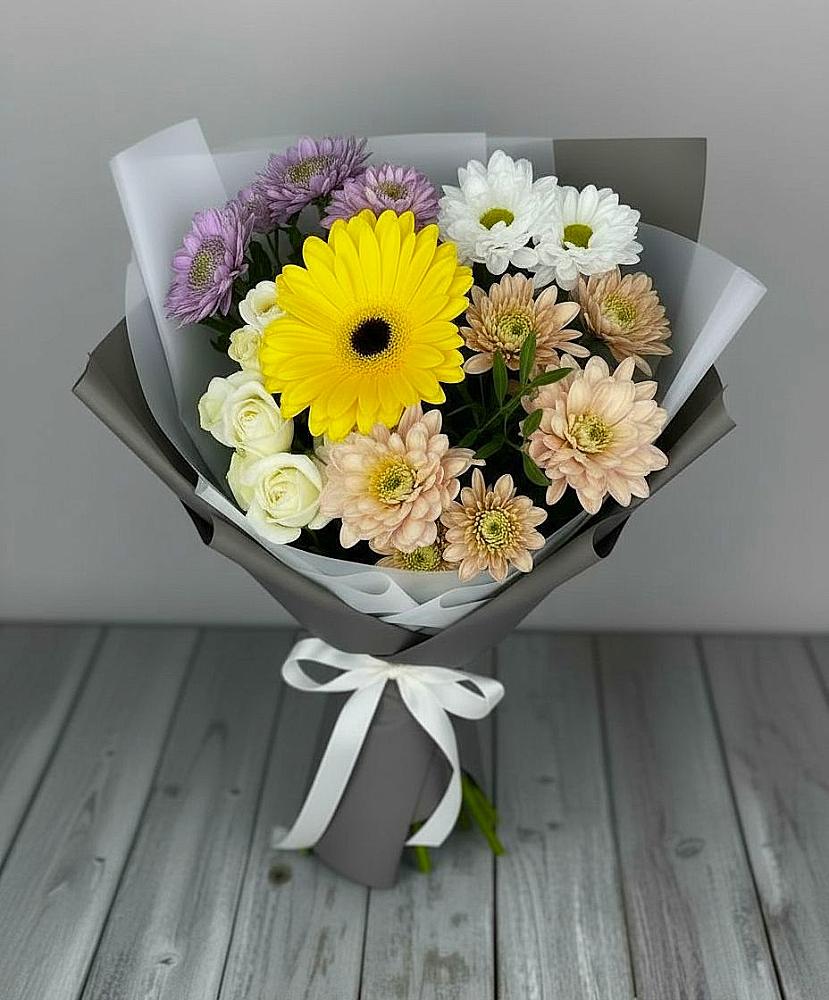 Букет цветов из: Розы, Герберы и Хризантемы в Алхастах