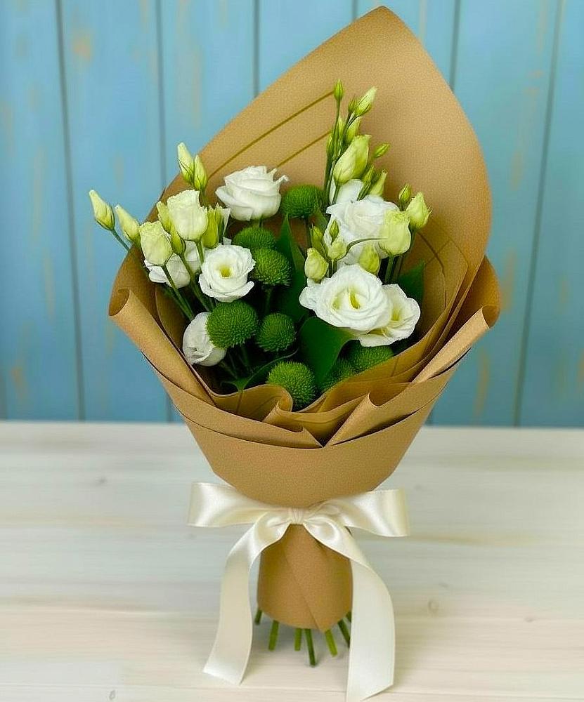 Букет цветов из: Хризантемы и Лизиантусы в Алхастах