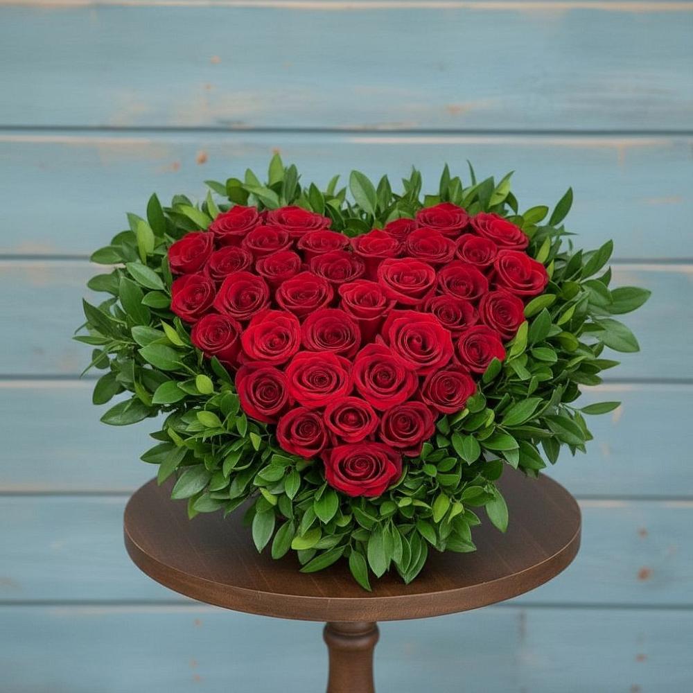 Цветочная композиция из Розы в виде сердца в Алхастах