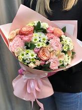 Букет нежные объятья в Алхастах Букет цветов из: Гвоздики, Розы и Хризантемы в Алхастах
