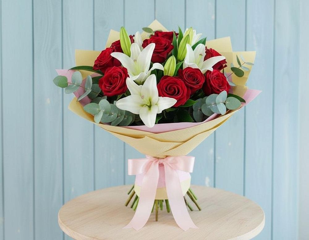 Букет цветов из: Лилии и Розы в Алхастах