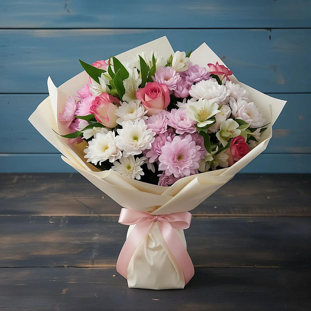 Букет цветов из: Хризантемы, Альстромерии и Розы в Алхастах